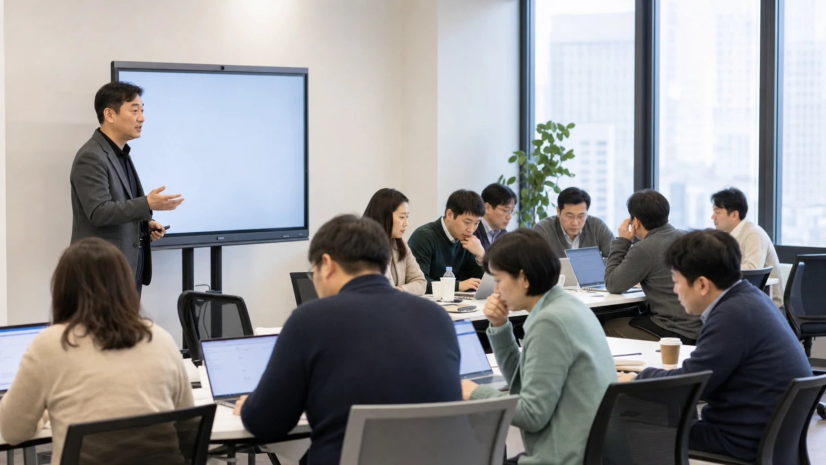 강사와 수강생이 함께하는 워크숍을 표현한 예시 이미지
